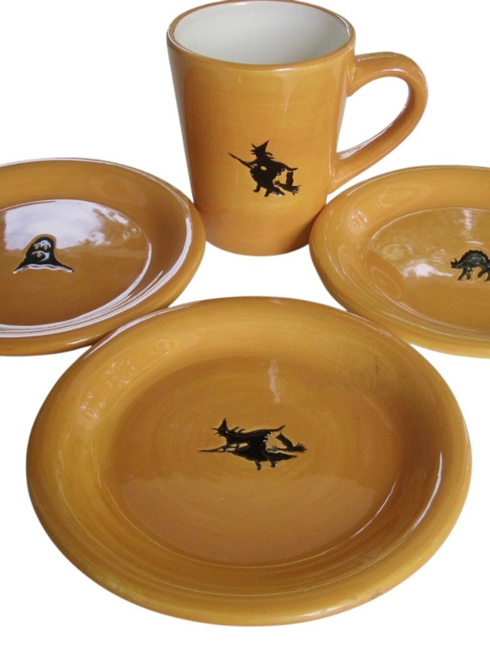 Williams Sonoma Halloween Lot 3 Dessert Plates 1 Mug Witch Ghost Black Cat